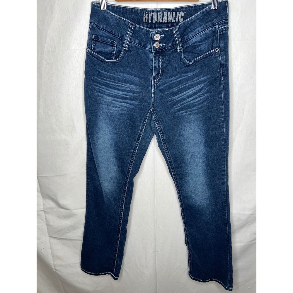Hydraulic Womens Dark Wash Embellished Flap Pocket Bootcut‎ Jeans Size 8